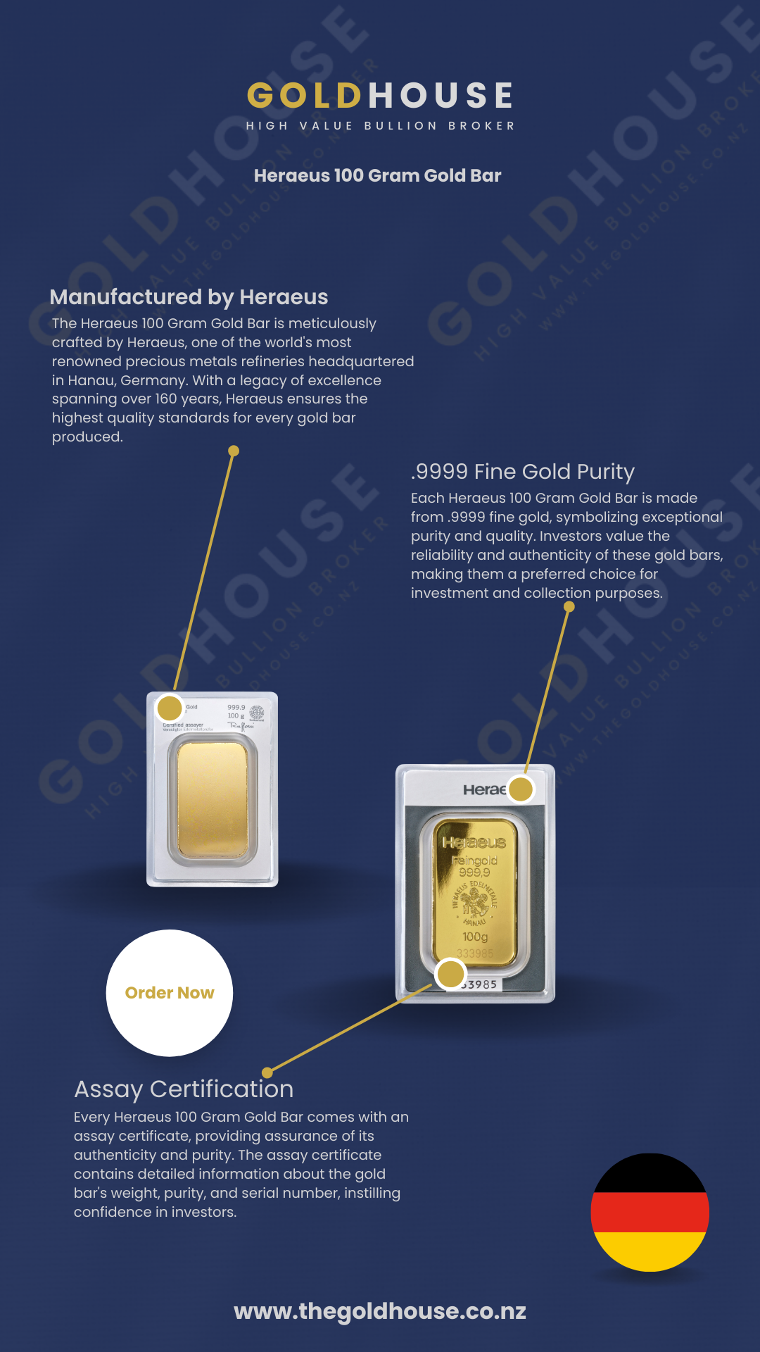 100g Gold Heraeus Minted Bar 999.9 image 3