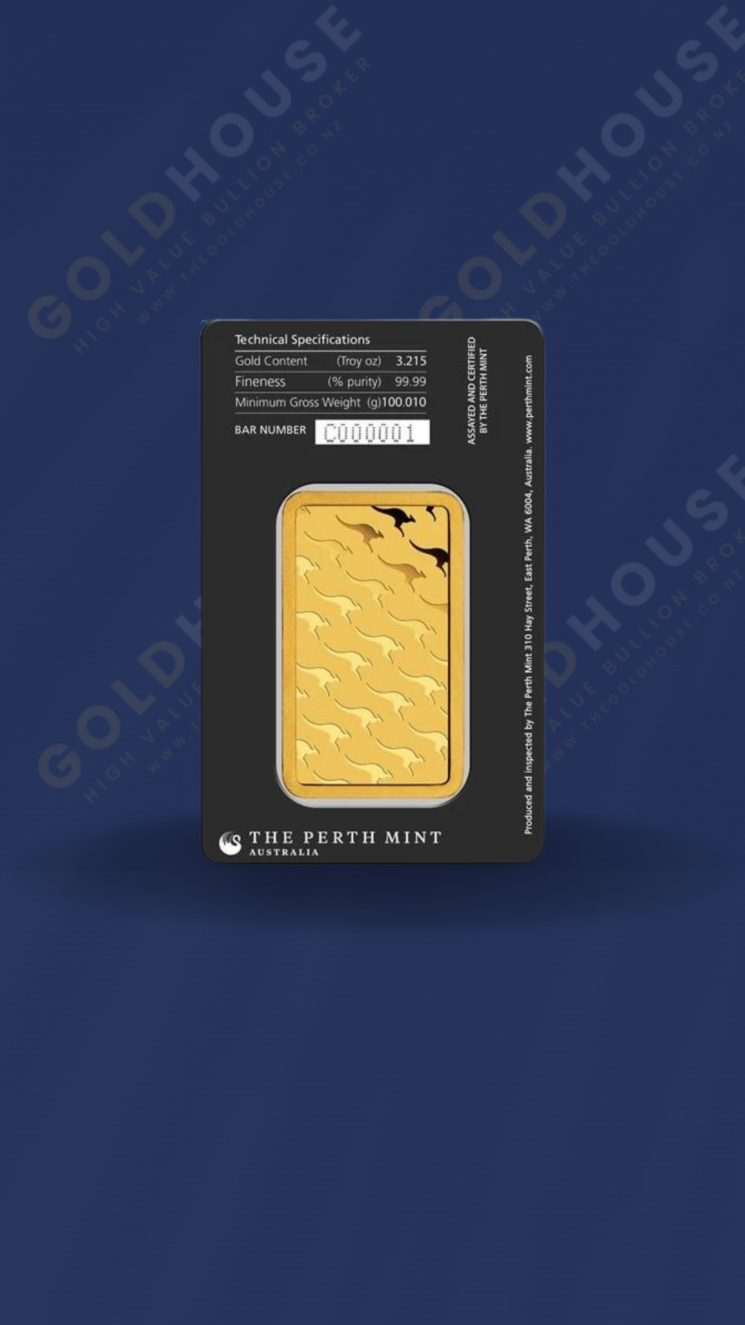 100g Gold Perth Mint Minted Bar 999.9 image 2