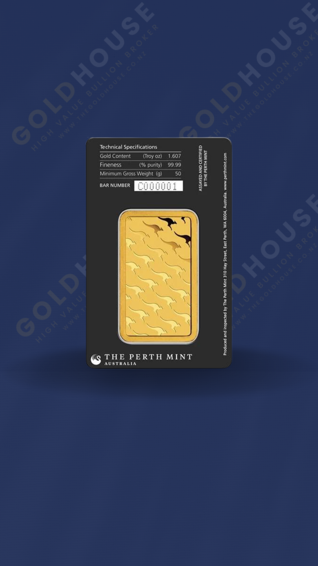50g Gold Perth Mint Minted Bar 999.9 image 2