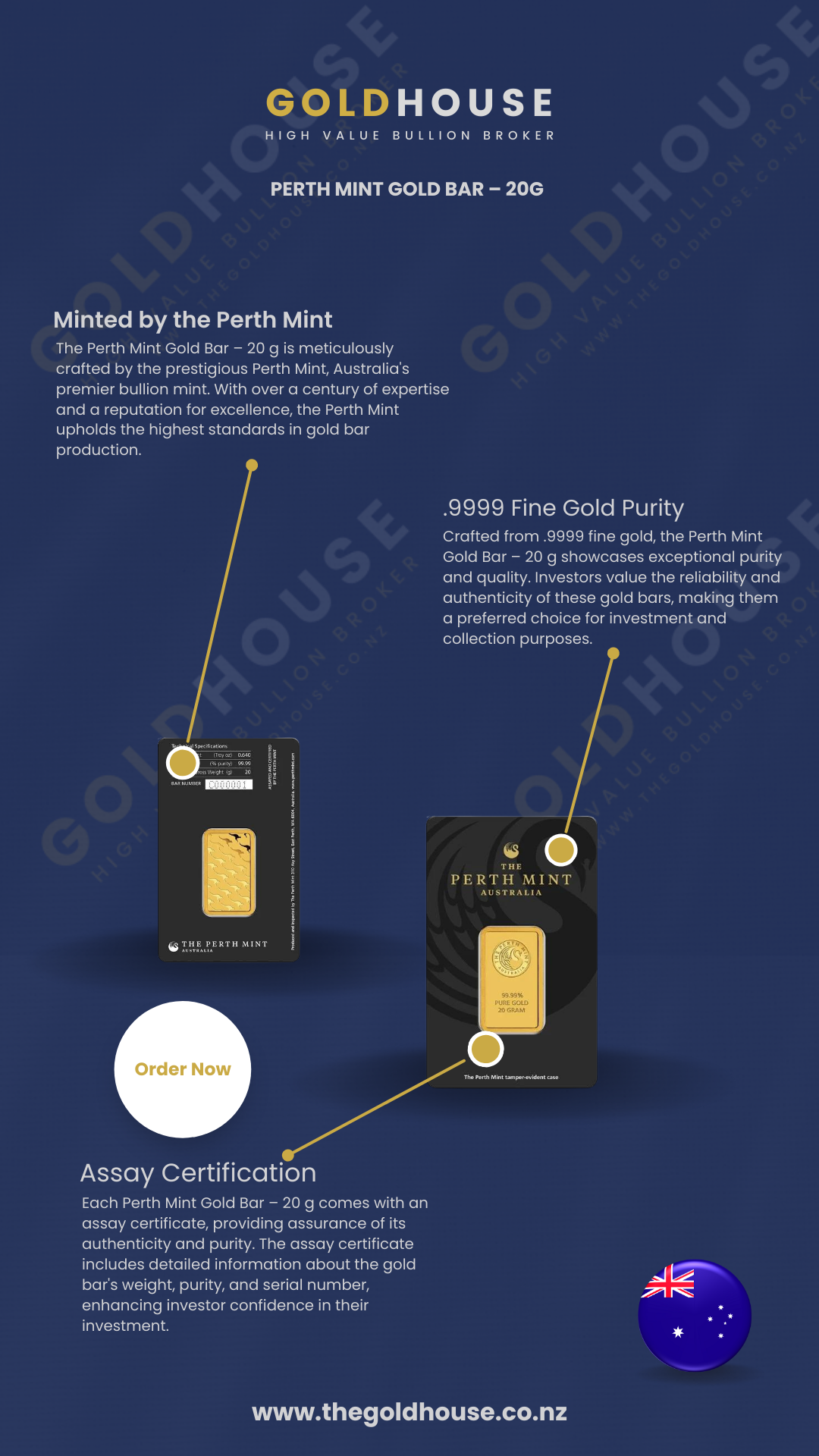 20g Gold Perth Mint Minted Bar 999.9 image 3