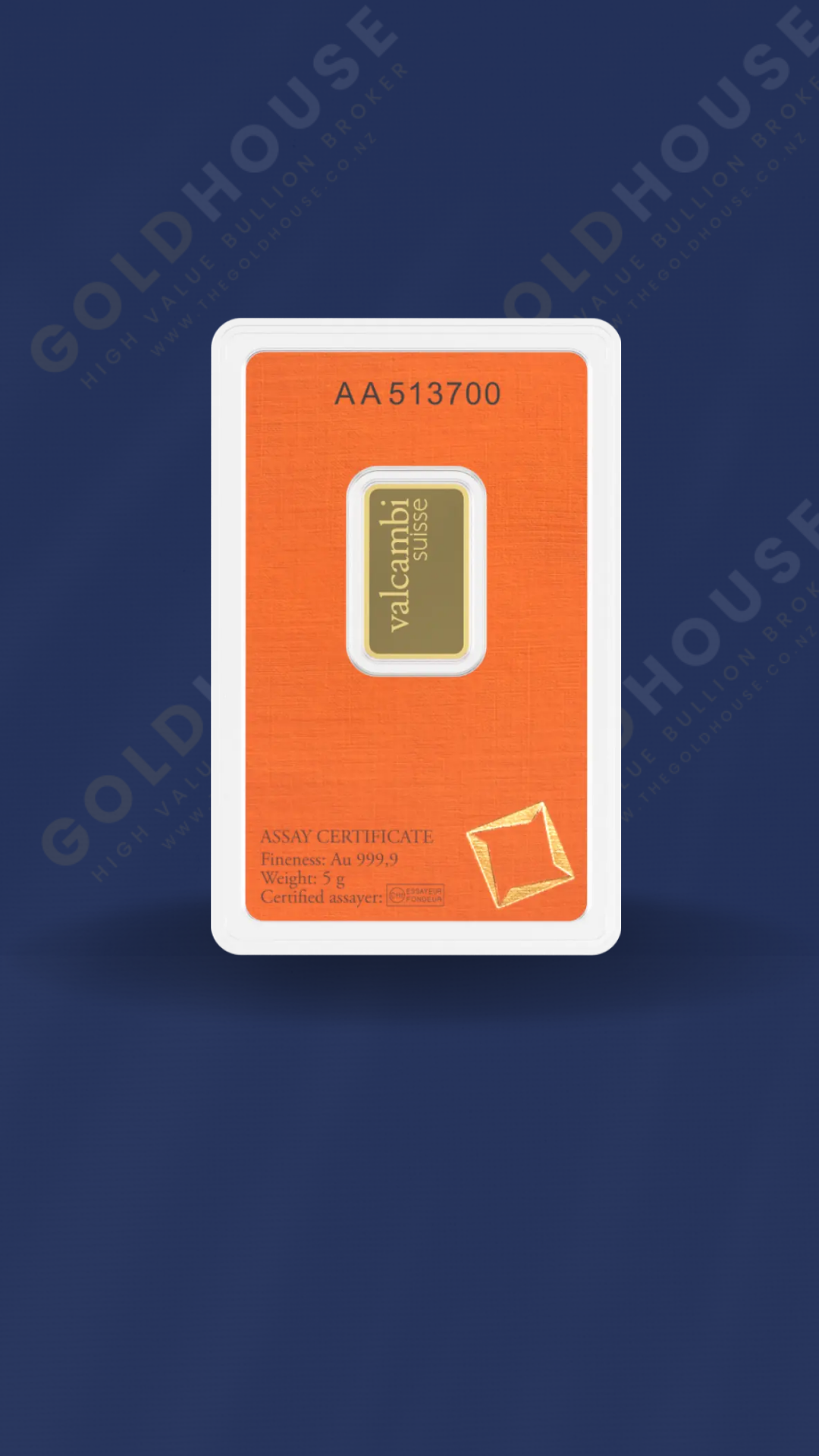5g Gold Valcambi Suisse Minted Bar 999.9