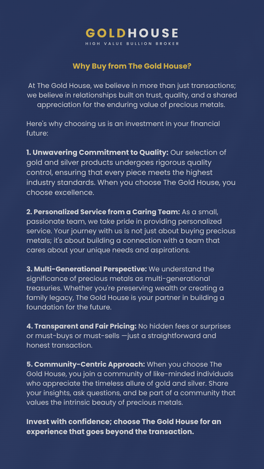 Why buy from The Gold House®: quality bullion, personal service and insured New Zealand delivery