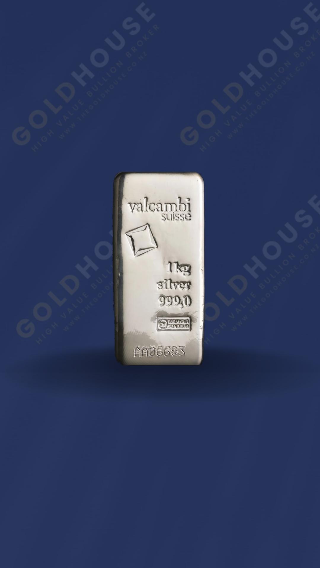 1kg Silver Valcambi cast bar, stamped face